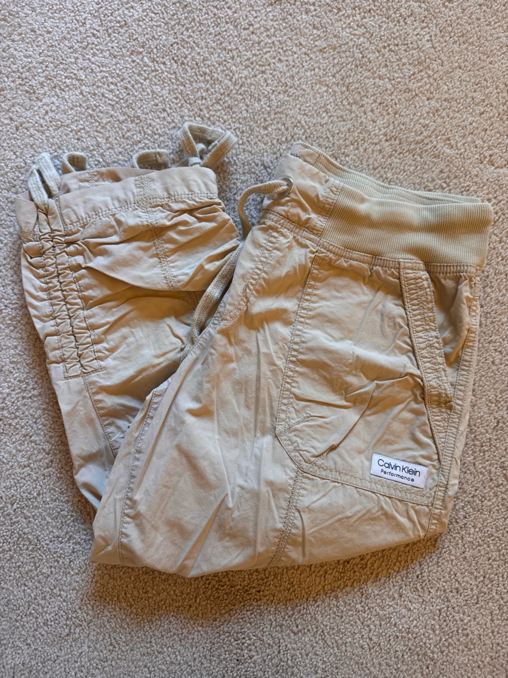 Calvin Klein Performance 100% Cotton Beige Drawstring Jogger Capris EUC Size S